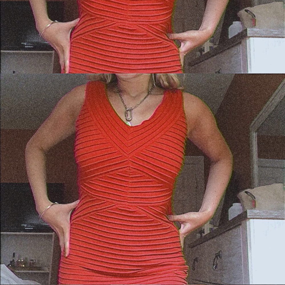 Red Calvin Klein cocktail dress